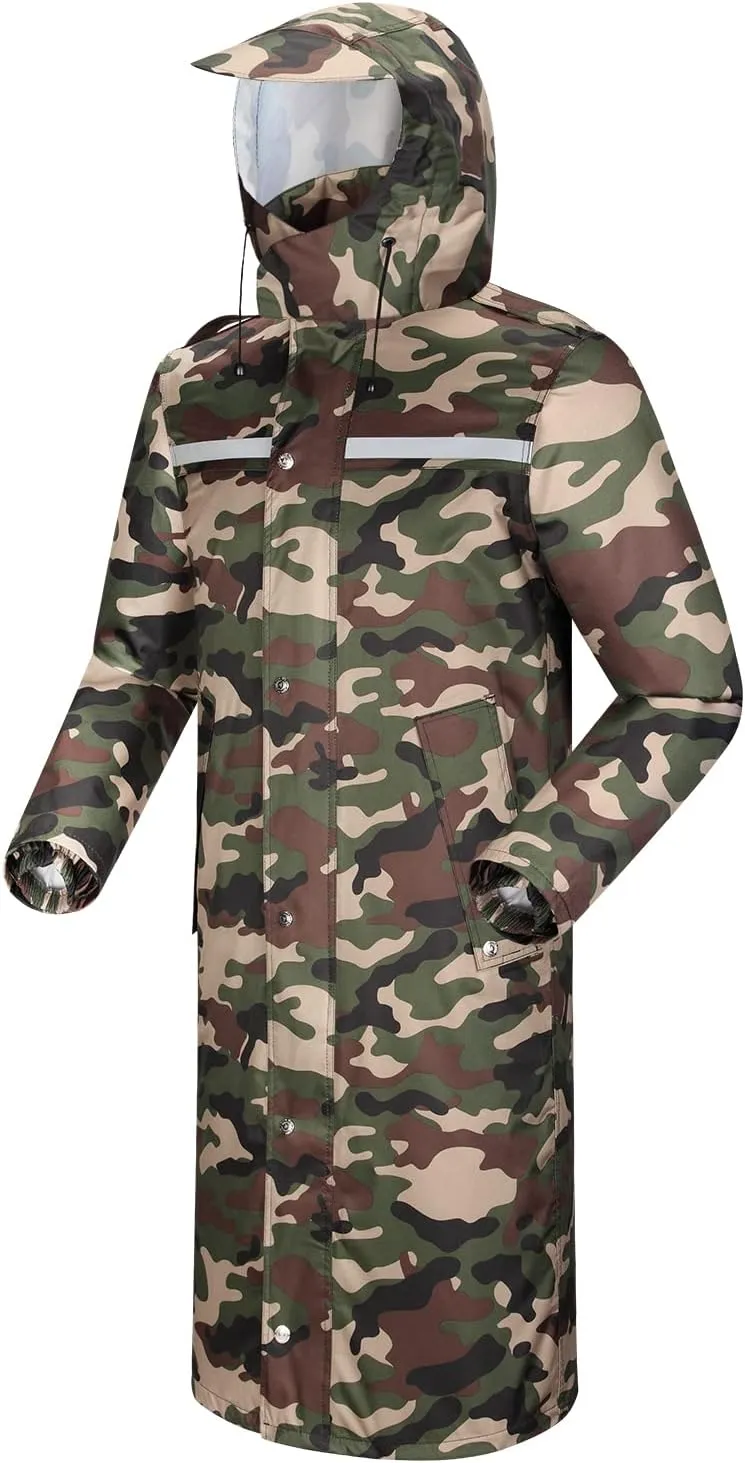 iCreek Raincoat Waterproof Long Rain Jacket Lightweight Rainwear Reflective with Packable Hood for Men Women Adults