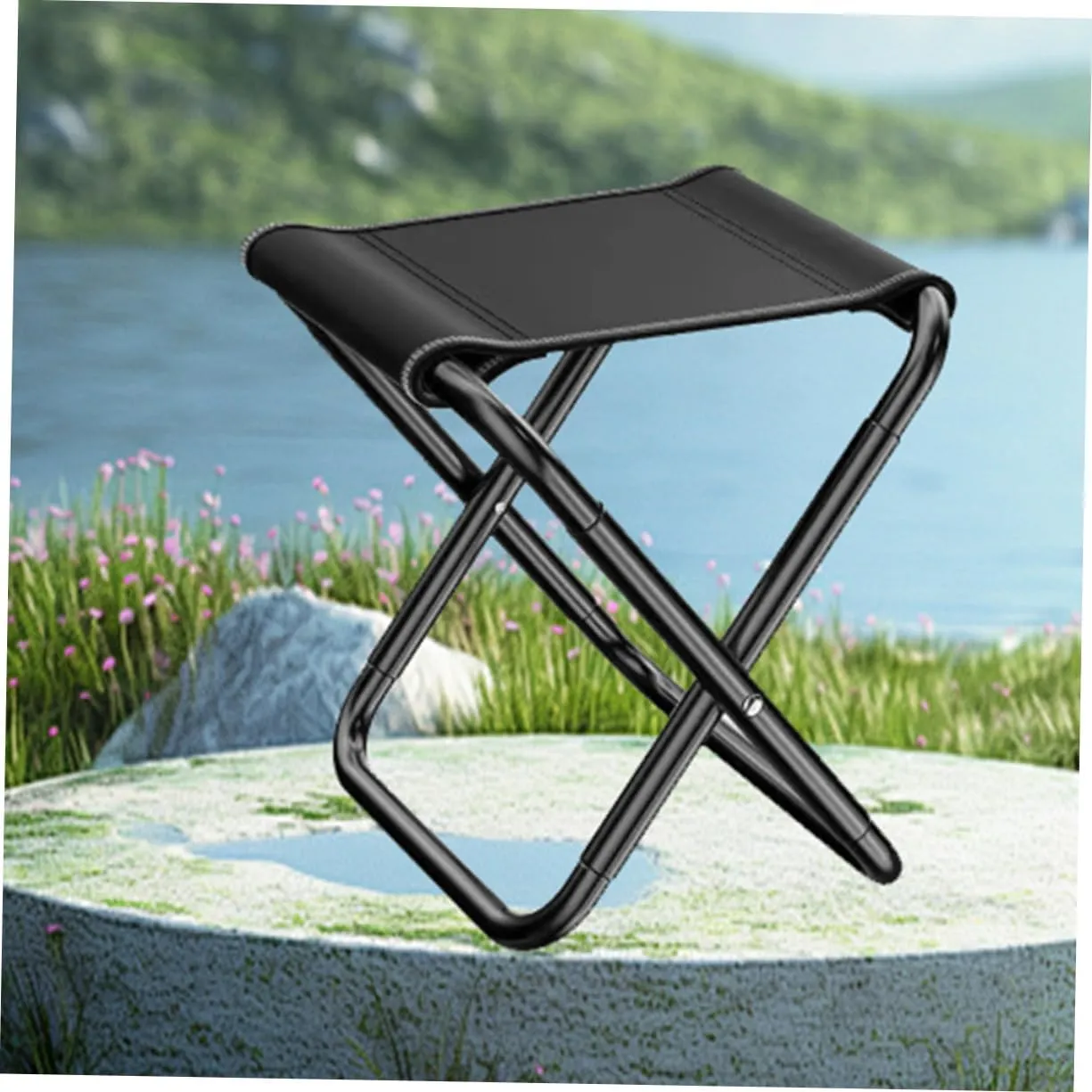IMIKEYA Portable Folding Stool Chairs Outdoor Chairs Portable Stool Camping Supplies Black Steel