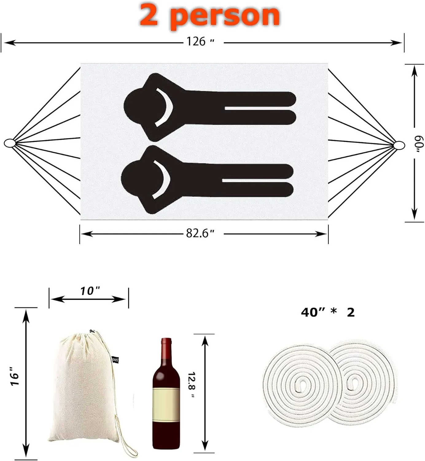 Indoor Hammock with Macrame Fringe for 2 Persons,Double Boho Hammocks with Tassels,Portable Cotton Rope Hamaca Swing with Travel Bag for Outside,Porch,Garden,Patio,Backyard,Up to 500lbs White