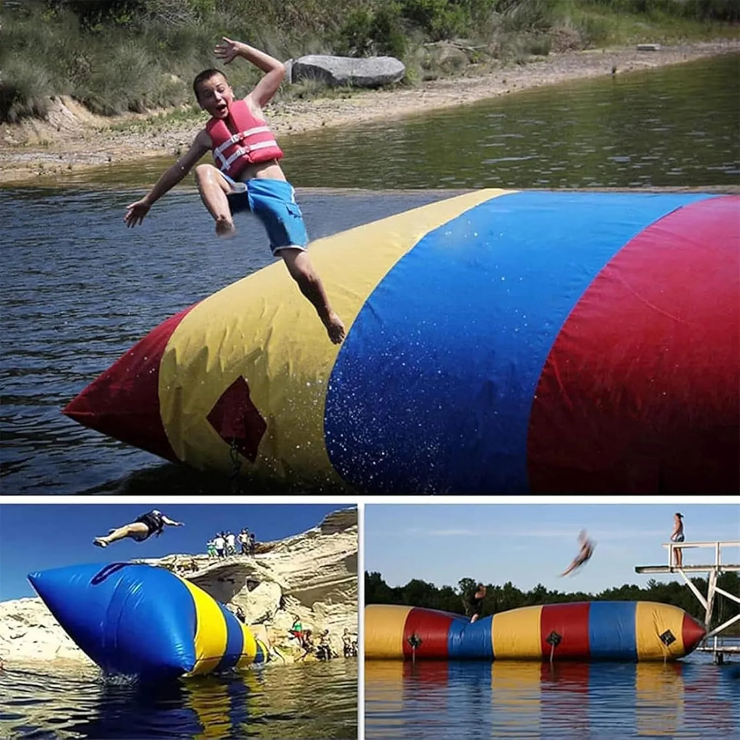 Inflatable Water Catapult Bag Jumping Pillow with Air Pump Compatible Foot Outdoor Toys for Adults and Children