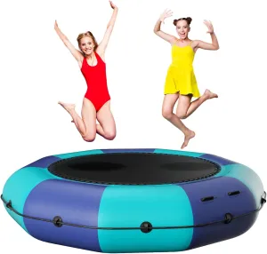 Inflatable Water Trampoline for Lake, 6FT/10FT/12FT/15FT Recreational Floating Water Bouncer with 500W Electric Inflator & Rope Ladder, Kids Adults Portable Pool Trampoline Swim Platform