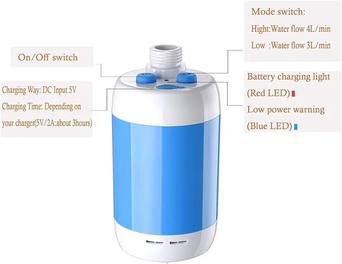 Iron Hammer Portable Shower Electric Shower Camping Shower with Shower Head Shut OFF Valve