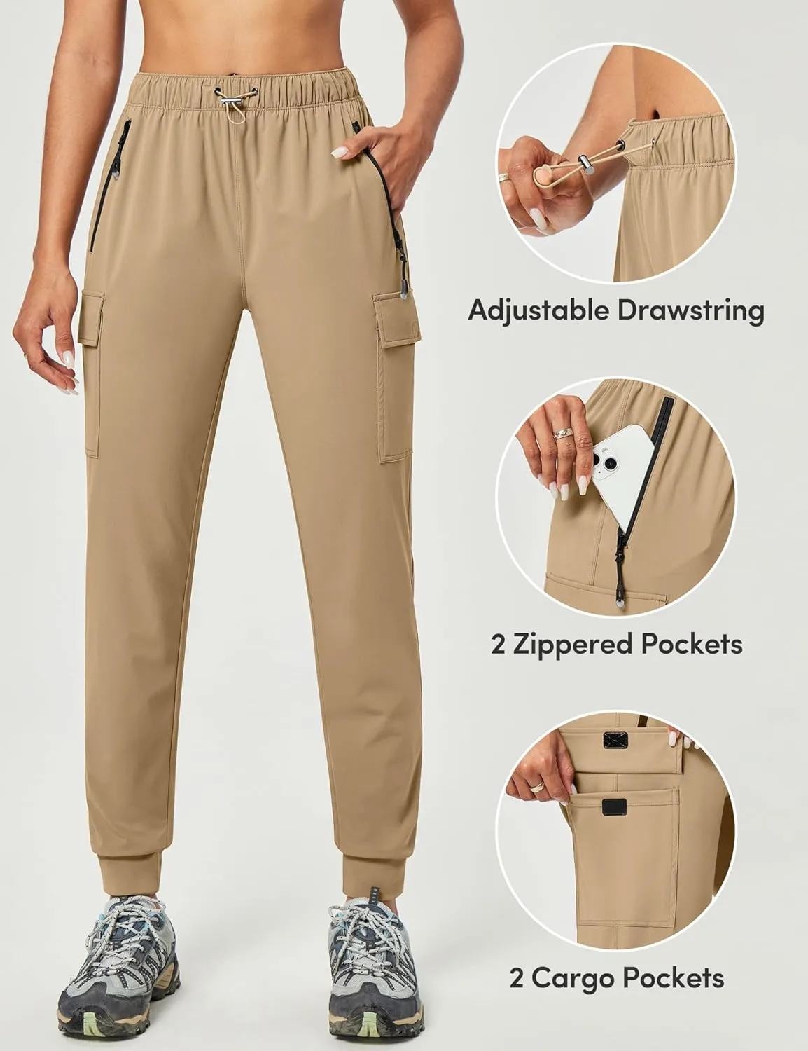 IUGA Women's Hiking Pants Cargo Joggers for Women with Pockets Lightweight Stretchy Quick Dry Travel Athletic Outdoor UPF50 