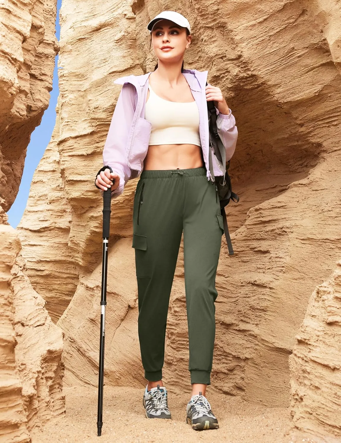 IUGA Women's Hiking Pants Cargo Joggers for Women with Pockets Lightweight Stretchy Quick Dry Travel Athletic Outdoor UPF50 