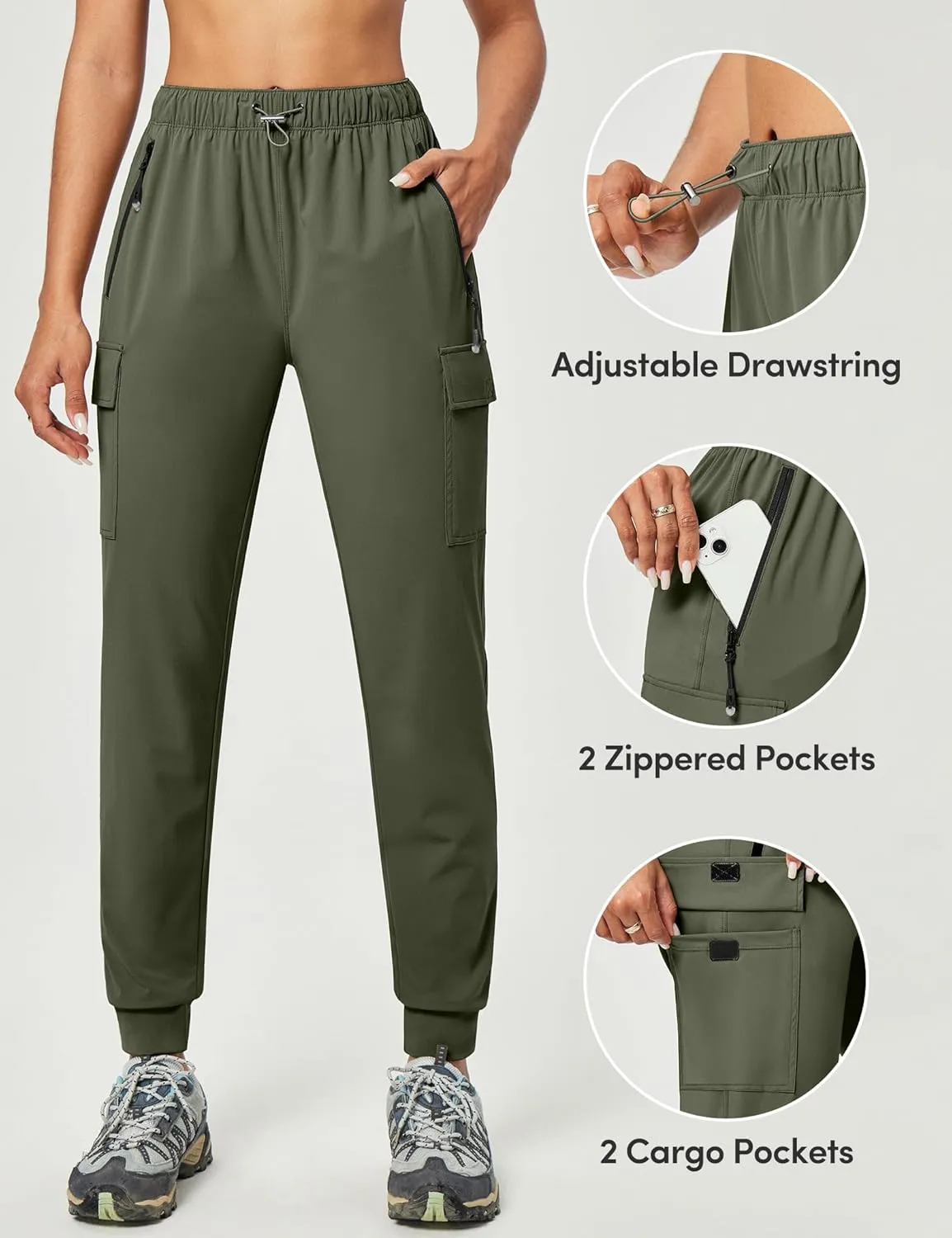 IUGA Women's Hiking Pants Cargo Joggers for Women with Pockets Lightweight Stretchy Quick Dry Travel Athletic Outdoor UPF50 