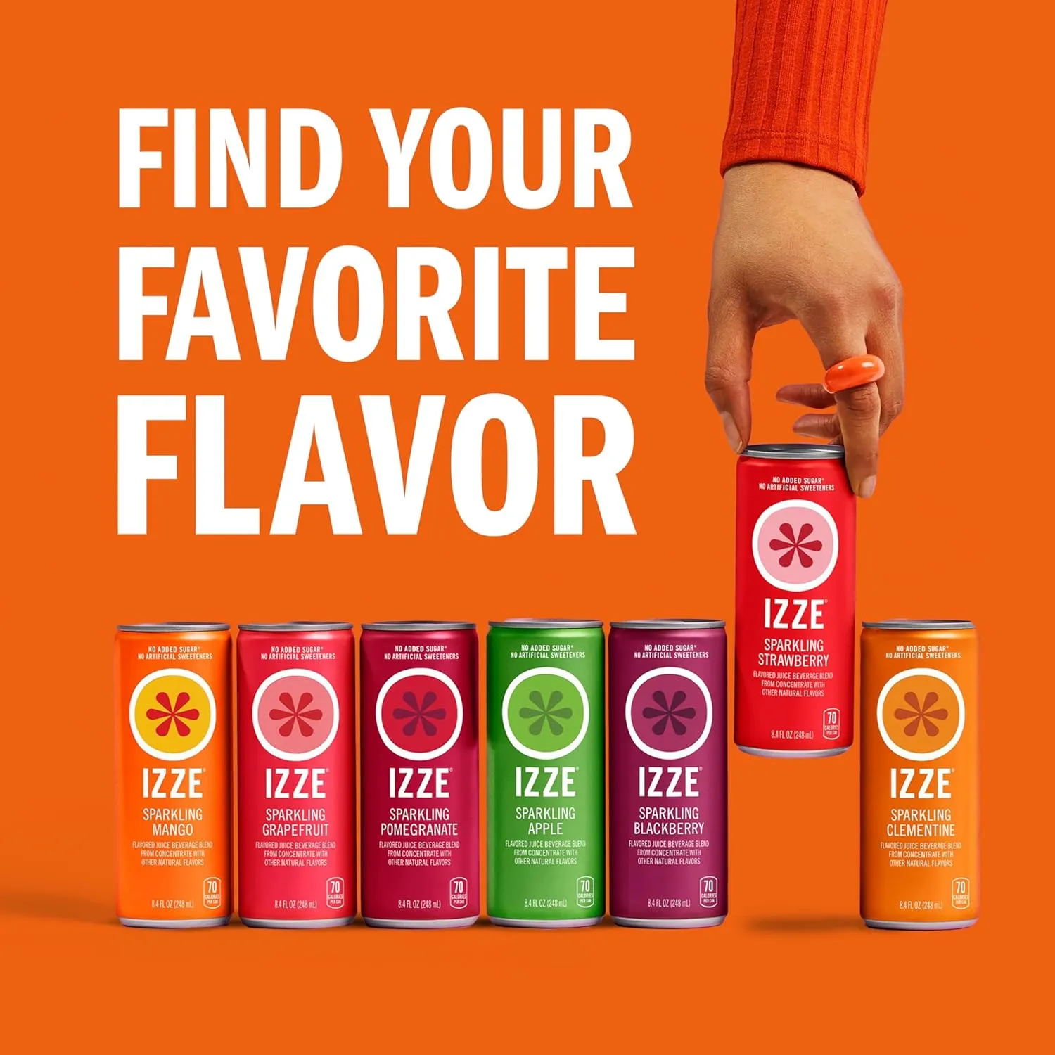 IZZE Sparkling Juice Beverage Blend, Clementine, No Sugar Added, 8.4 FL OZ, 24 Cans