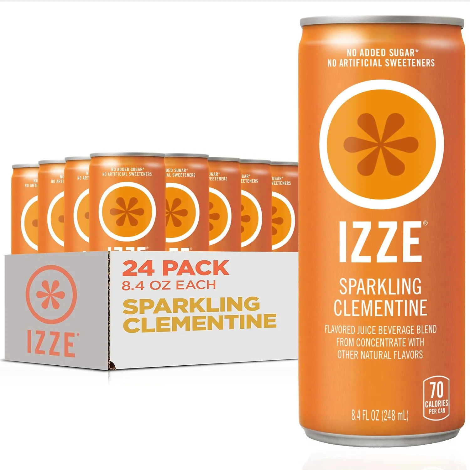 IZZE Sparkling Juice Beverage Blend, Clementine, No Sugar Added, 8.4 FL OZ, 24 Cans