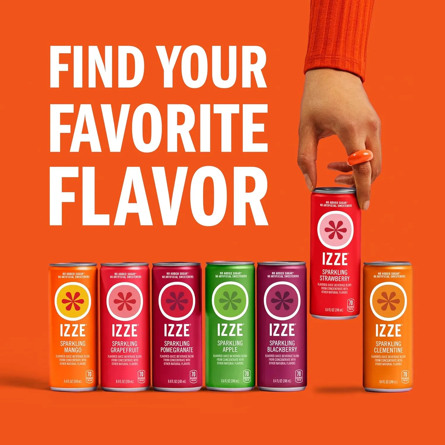 IZZE Sparkling Juice Beverage Blend, Mango, No Sugar Added, 8.4 FL OZ, 24 Cans