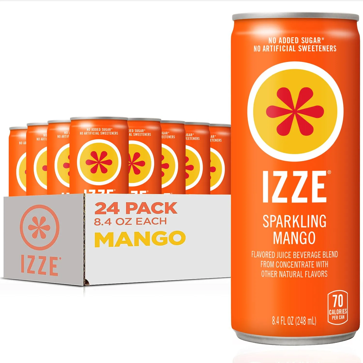 IZZE Sparkling Juice Beverage Blend, Mango, No Sugar Added, 8.4 FL OZ, 24 Cans