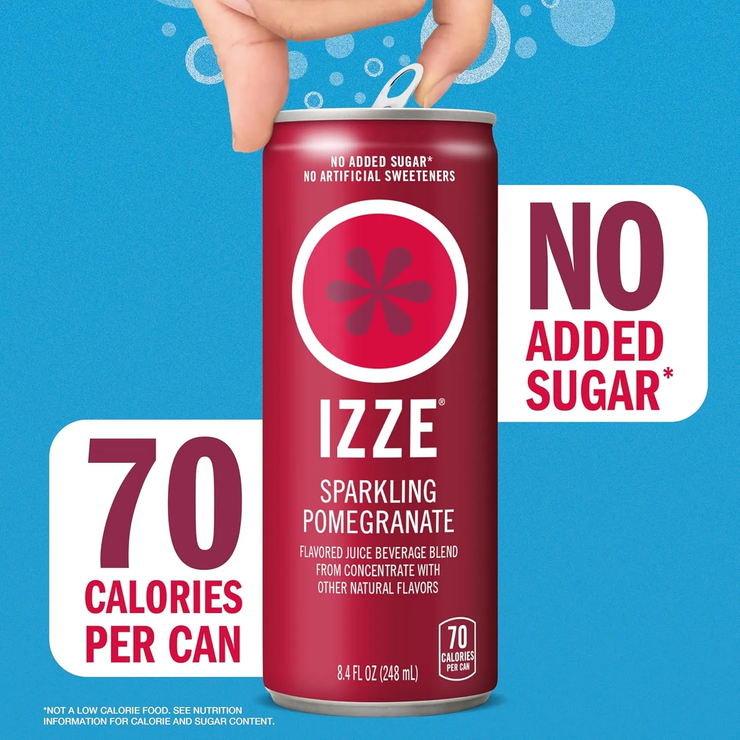 IZZE Sparkling Juice Beverage Blend, Pomegranate, No Sugar Added, 8.4 FL OZ, 24 Cans