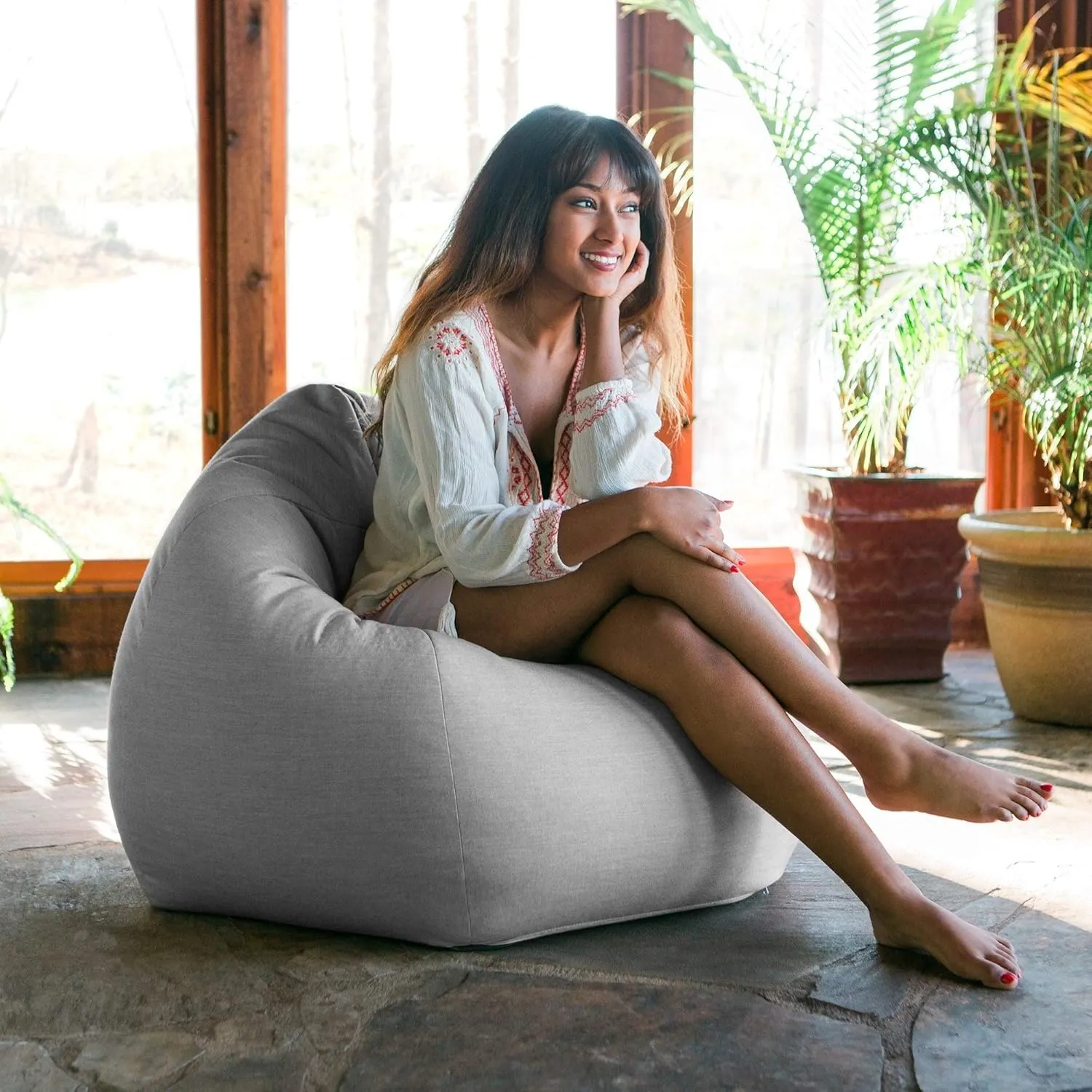Jaxx Kiss Bean Bag Chair | Casual Poolside & Patio Seating | Sunbrella, Granite Gray