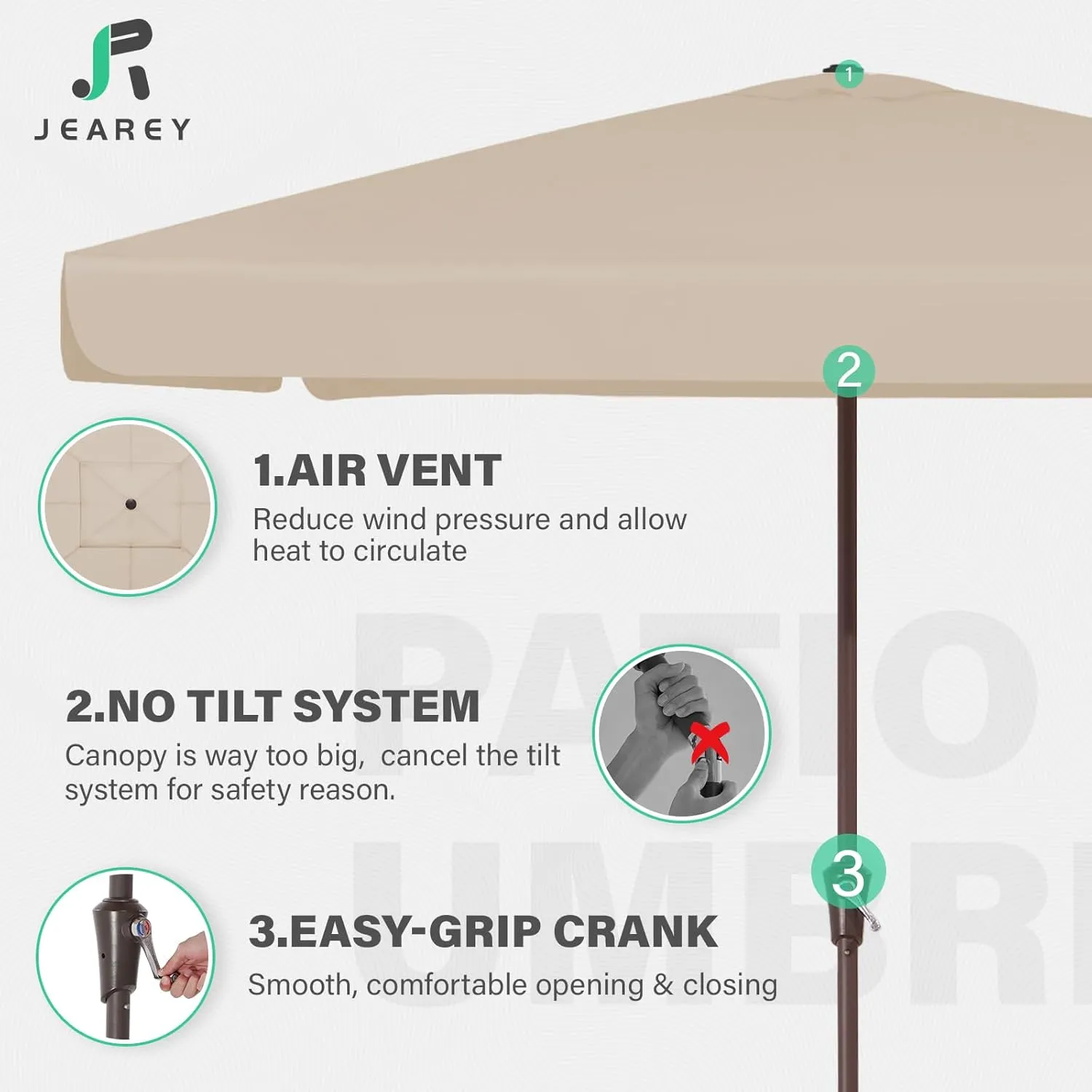 JEAREY 8x10 ft Rectangular Patio Umbrellas Outdoor Table Market Umbrella w/Crank, 8 Sturdy Ribs, UV Protection Waterproof Sunproof(Beige)