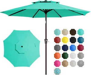 JEAREY 9' 2-Tiers Patio Umbrellas Outdoor Table Market Umbrella w/Push Button Tilt/Crank, 8 Sturdy Ribs, UV Protection Waterproof Sunproof(Aqua Sky)