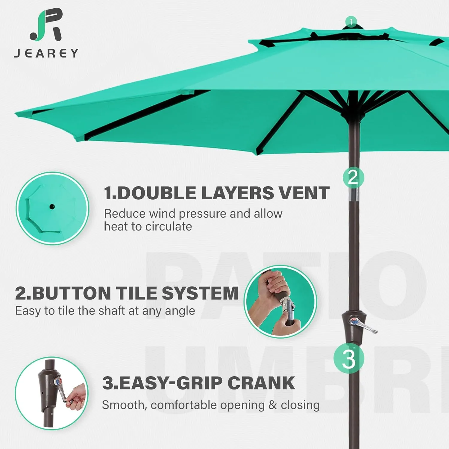 JEAREY 9' 2-Tiers Patio Umbrellas Outdoor Table Market Umbrella w/Push Button Tilt/Crank, 8 Sturdy Ribs, UV Protection Waterproof Sunproof(Aqua Sky)