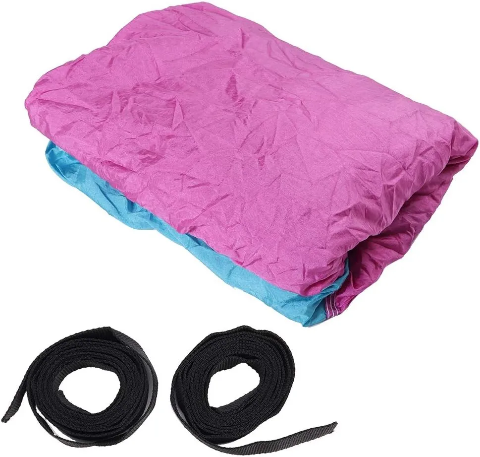 Jerliflyer Hammock, Portable Double Hammock Hanging Bed with Tree Strap Widen Lengthen Lightweight Strong Bearing Capacity for Camping, Travel (Light Blue   Pink)