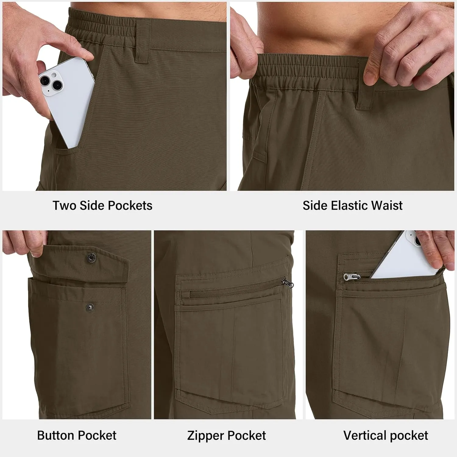 Jessie Kidden Mens Stretch Casual Lightweight Water Resistant Quick Dry Cargo Fishing Hiking Shorts