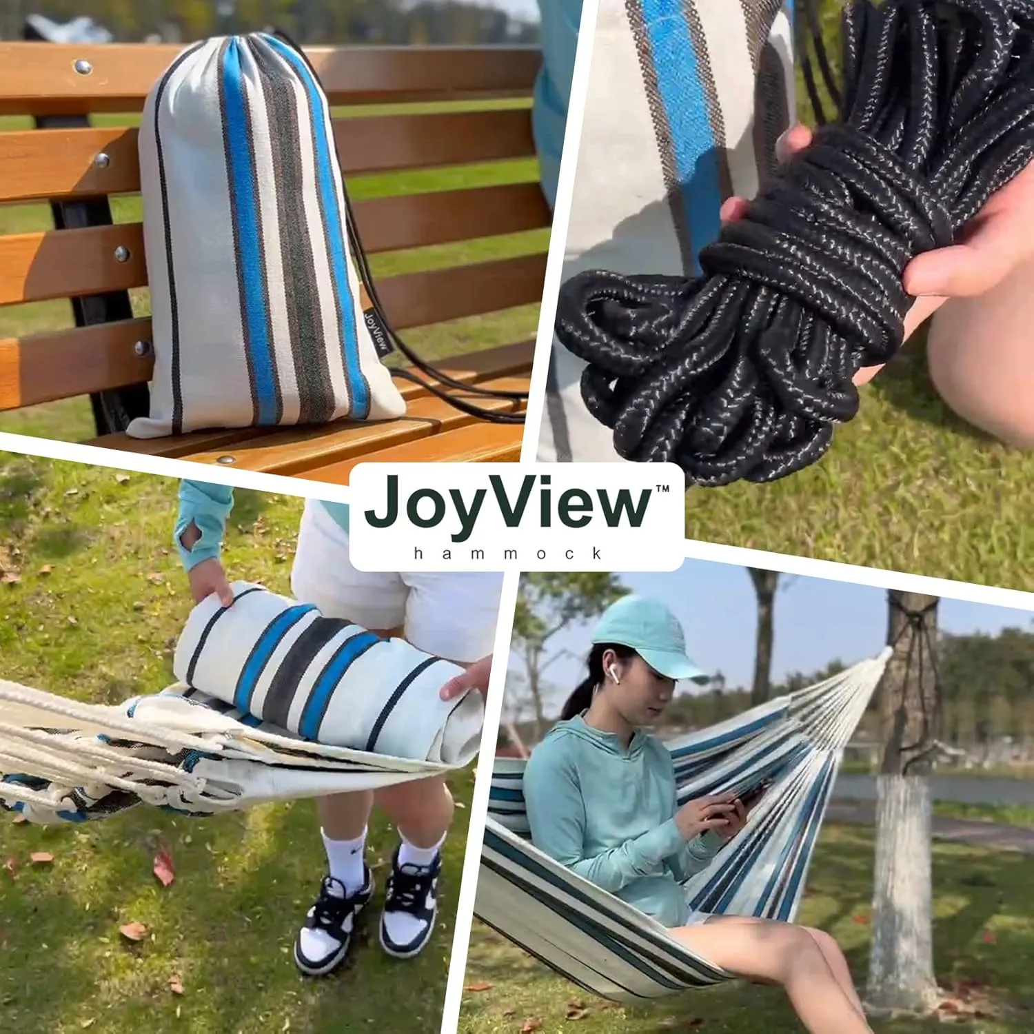 JoyView Brazilian Double Hammock with Hanging Ropes Extra Large 86.6x59” Portable Cotton Hammock for Patio Backyard Porch 450LBS Weight Capacity Perfect for Outdoor/Indoor - Red Stripes