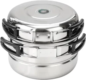 JSEIAJB Stainless Steel Camping Cookware Set Folding Handle Portable Pot Pan Outdoor Cooking Tableware for Picnic Hiking