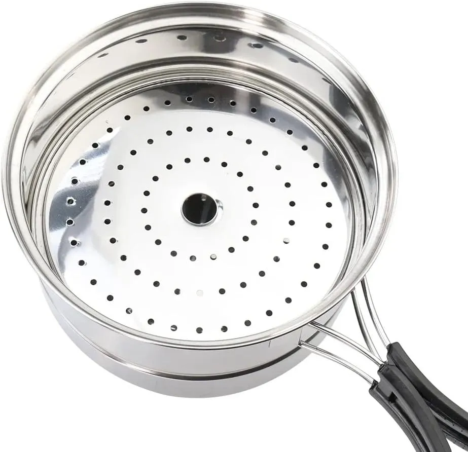 JSEIAJB Stainless Steel Camping Cookware Set Folding Handle Portable Pot Pan Outdoor Cooking Tableware for Picnic Hiking