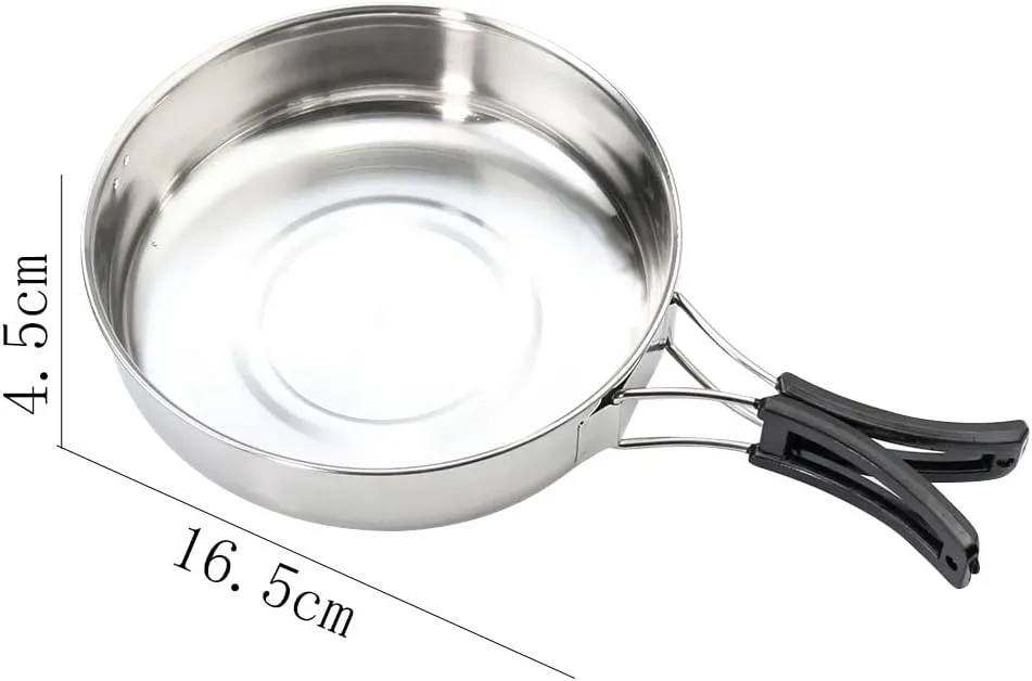 JSEIAJB Stainless Steel Camping Cookware Set Folding Handle Portable Pot Pan Outdoor Cooking Tableware for Picnic Hiking