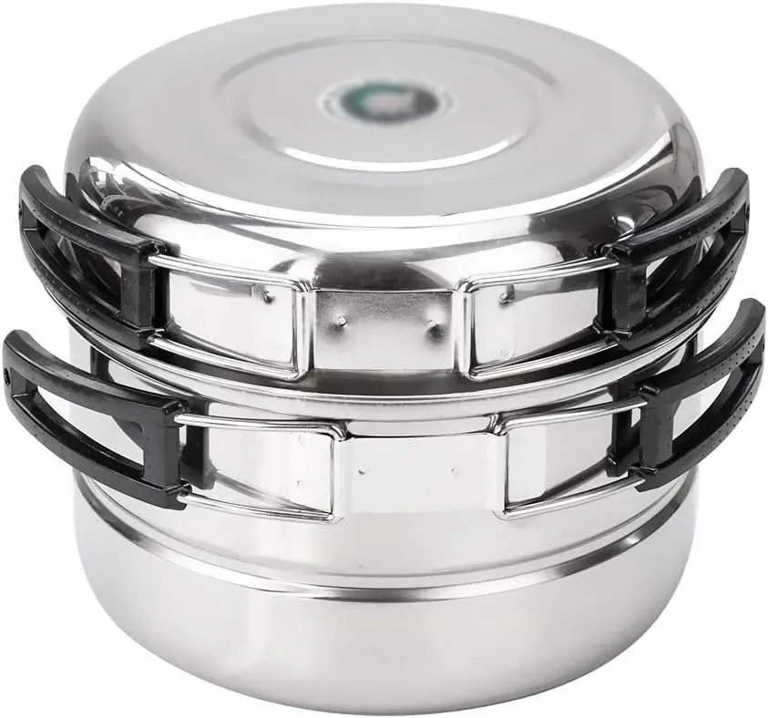 JSEIAJB Stainless Steel Camping Cookware Set Folding Handle Portable Pot Pan Outdoor Cooking Tableware for Picnic Hiking