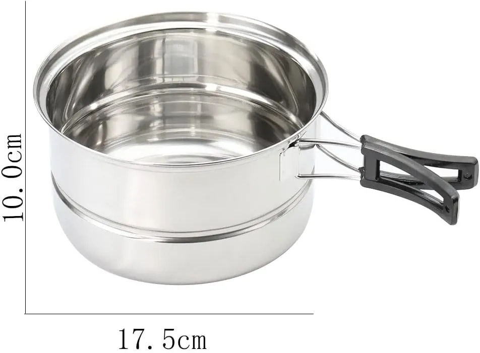 JSEIAJB Stainless Steel Camping Cookware Set Folding Handle Portable Pot Pan Outdoor Cooking Tableware for Picnic Hiking