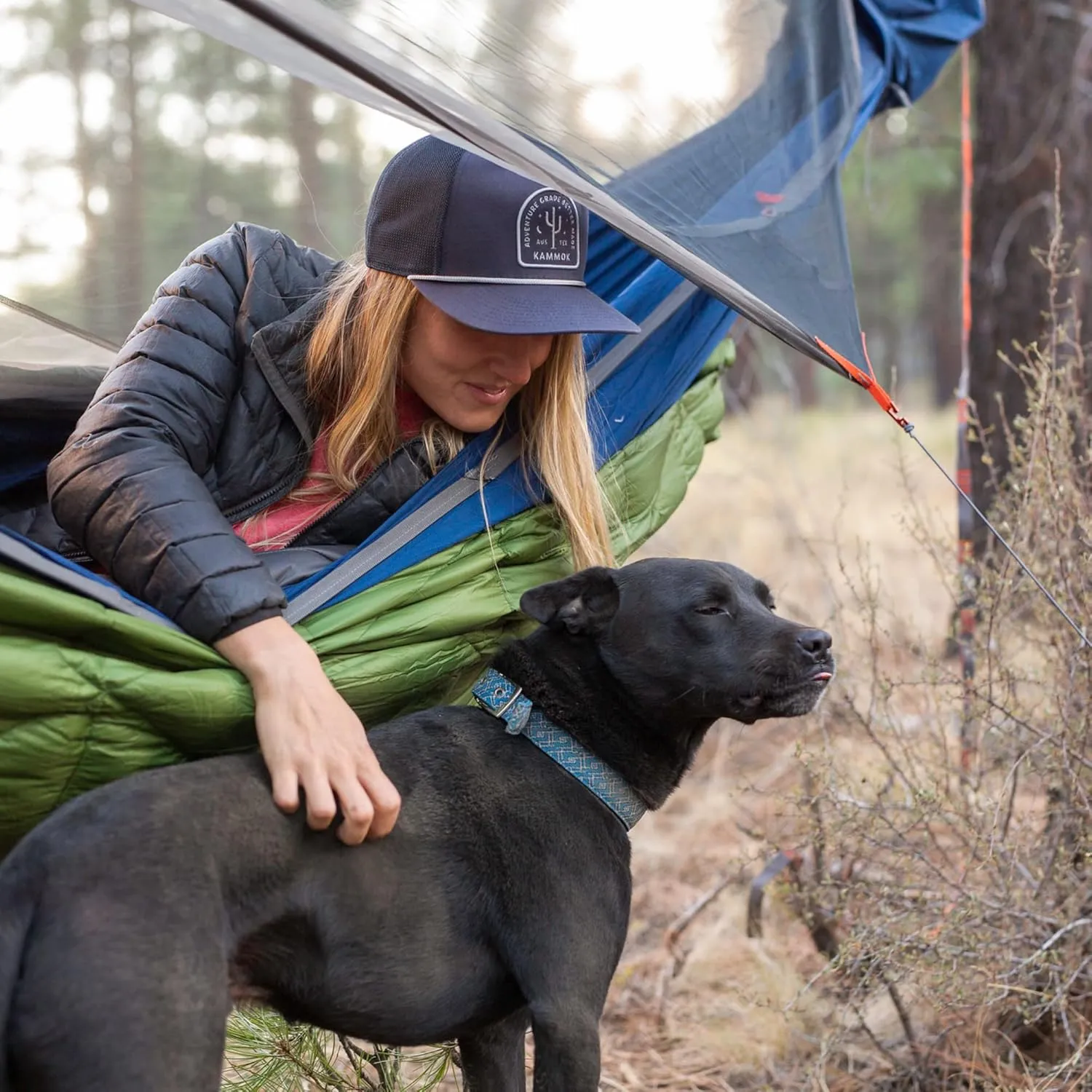 KAMMOK Mantis Hammock, All Seasons, Mosquito Net, Storage Bag, Camping, Outdoor Activities - Midnight Blue