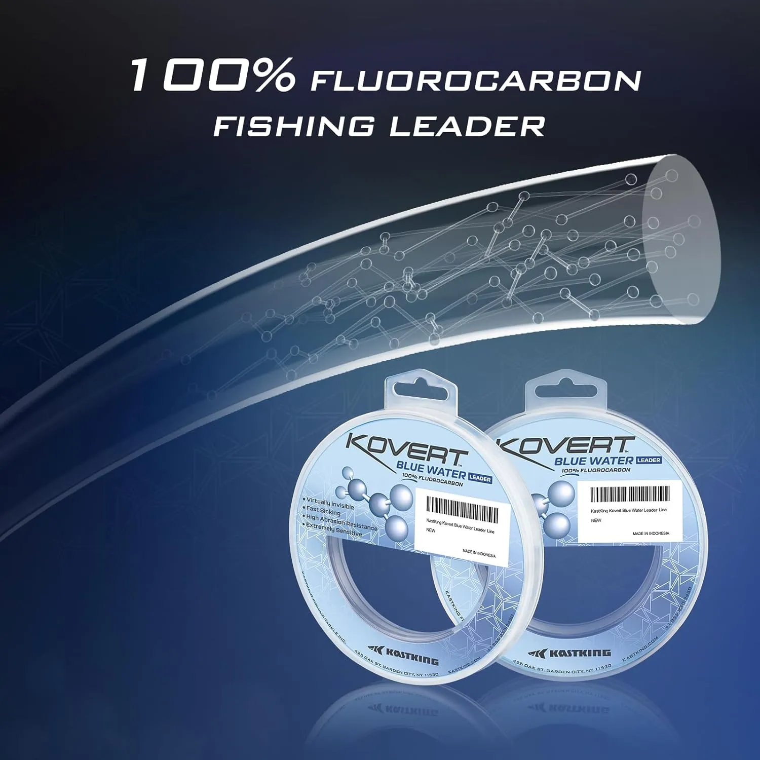 KastKing Kovert Blue Water 100% Fluorocarbon Fishing Line, Clear Fishing Leader, Extreme Clarity, Fast Sinking, Shock Resistant, Ultra-Low Visibility, Invisible Underwater, High Abrasion Resistance