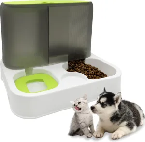 kathson All-in-One Automatic Cat Food and Water Dispenser Set Gravity Cat Feeder and Water Bowl Large Capacity Self Feeding Dog Feeder and Waterer for Small Dogs Puppy Cats Pets（Green）