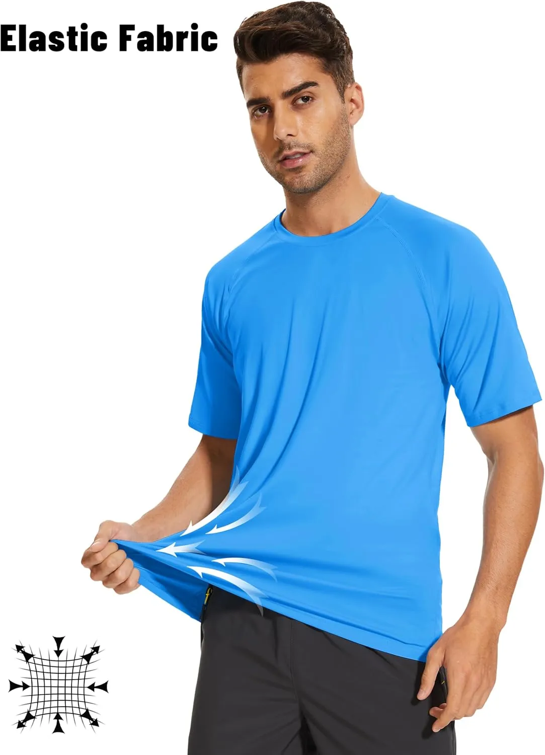 KEFITEVD Men‘s UPF 80  Swim Shirts Short Sleeve UV SPF Shirts Quick Dry Rashguard Sun Shirts Lightweight Workout T-Shirts