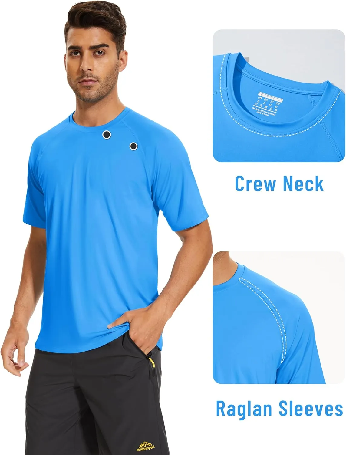 KEFITEVD Men‘s UPF 80  Swim Shirts Short Sleeve UV SPF Shirts Quick Dry Rashguard Sun Shirts Lightweight Workout T-Shirts