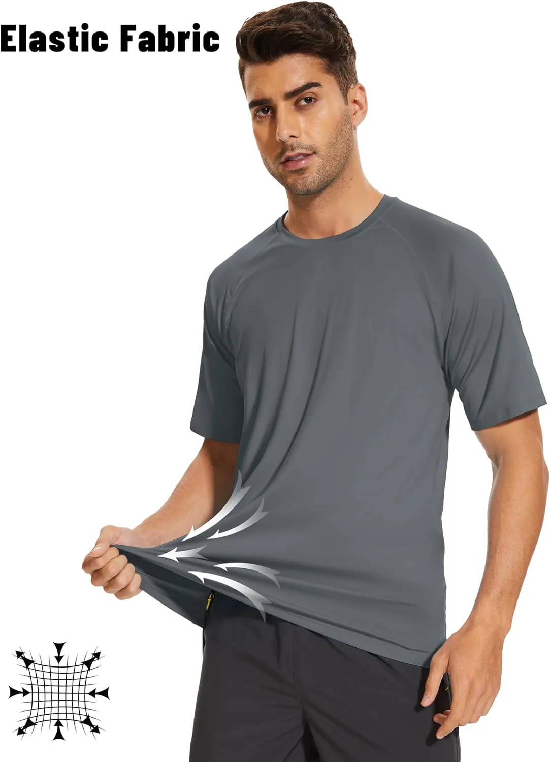 KEFITEVD Men‘s UPF 80  Swim Shirts Short Sleeve UV SPF Shirts Quick Dry Rashguard Sun Shirts Lightweight Workout T-Shirts