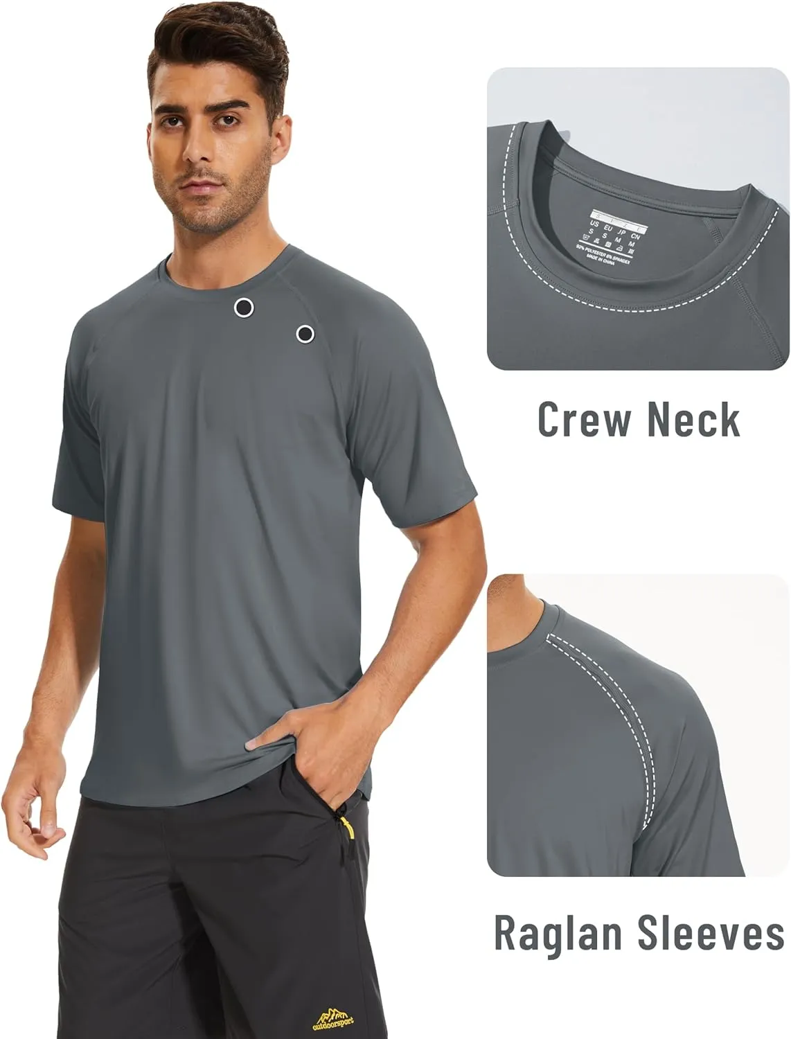 KEFITEVD Men‘s UPF 80  Swim Shirts Short Sleeve UV SPF Shirts Quick Dry Rashguard Sun Shirts Lightweight Workout T-Shirts