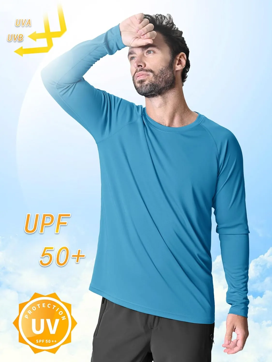 KEFITEVD Men's UV Sun Protection UPF 50  Shirts Long Sleeve Rash Guard Workout Quick Dry Shirt for Hiking Fishing Swimming