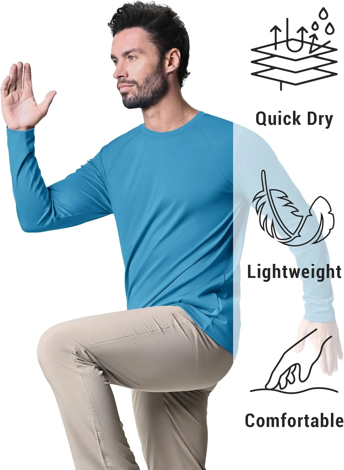 KEFITEVD Men's UV Sun Protection UPF 50  Shirts Long Sleeve Rash Guard Workout Quick Dry Shirt for Hiking Fishing Swimming