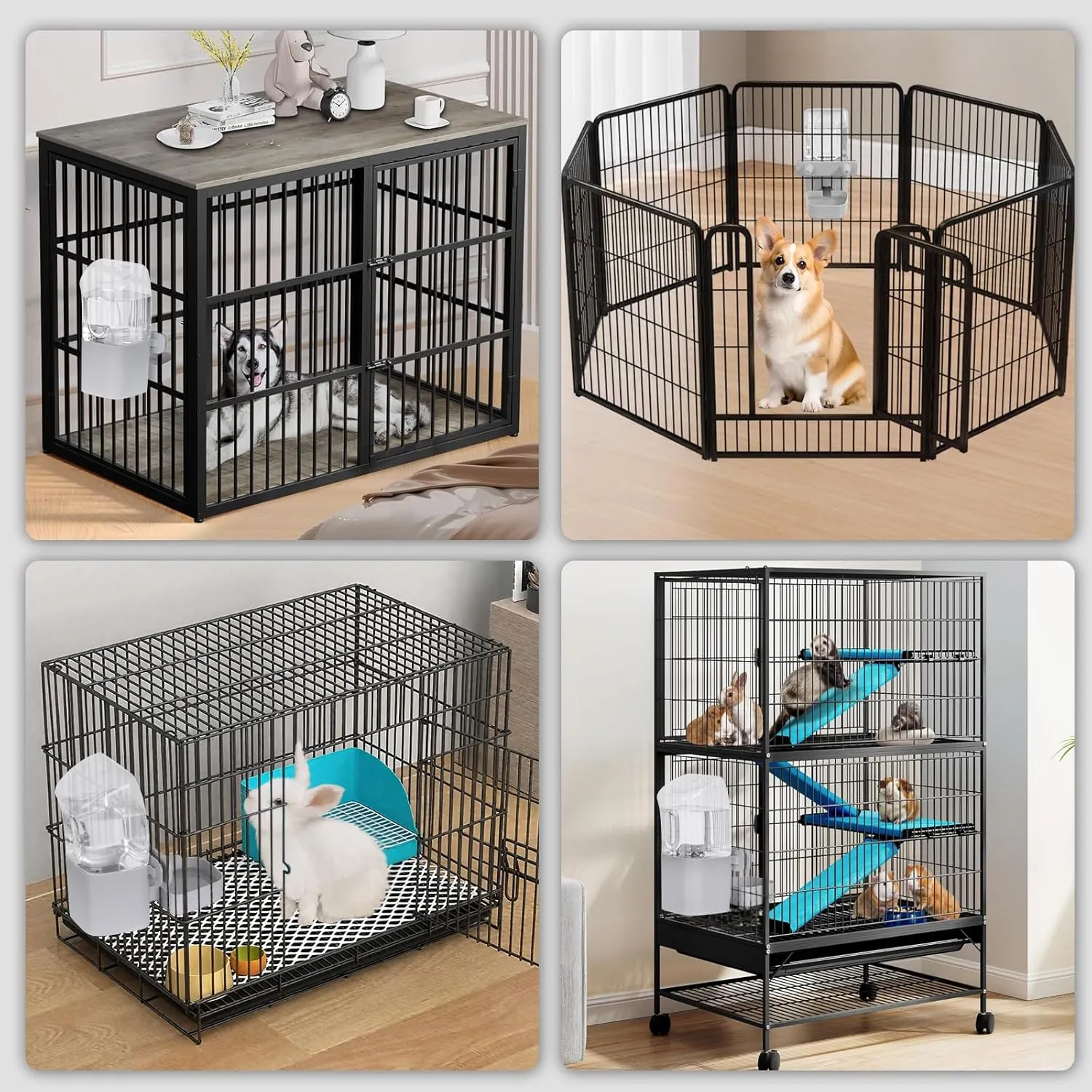 Kenond 50 oz Rabbit Water Dispenser,Gravity Dog Water Bowl Dispenser for Cage,Auto Water Bottle for Ferret,Cat,Dog and Other Animals, Compatible with Widemouth Cages, Wire Cages and Crates