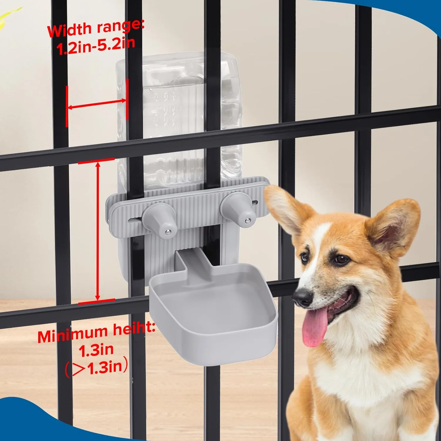Kenond 50 oz Rabbit Water Dispenser,Gravity Dog Water Bowl Dispenser for Cage,Auto Water Bottle for Ferret,Cat,Dog and Other Animals, Compatible with Widemouth Cages, Wire Cages and Crates
