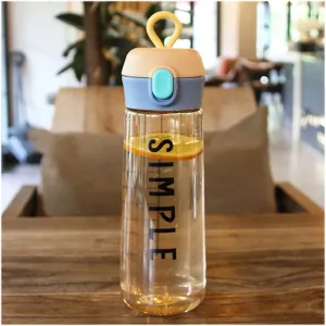kettles 16.9 oz Simple Plastic Water Bottle with Spring-Loaded Dust Cap,Reusable Sports bottles for Women Men Kids,Clear,Medium canteen(D)