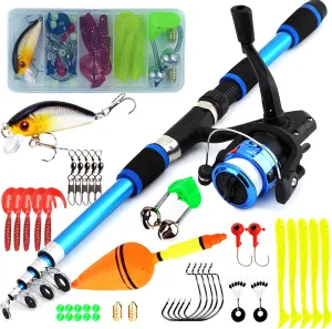 Kids Fishing Gear Set, 5.9ft Portable Telescopic Kids Fishing Pole and Reel Combos and String with Line Full Kits Complete Fish Accessory Set with Carrying Bag for, Boys, Girls