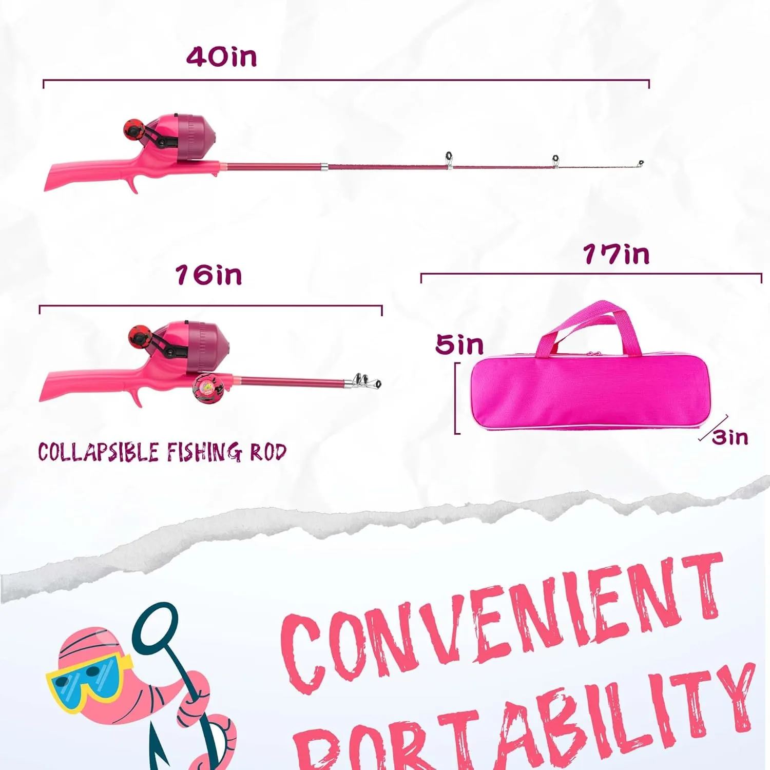 Kids Fishing Pole, Telescopic Fishing Rod, Toddler Collapsible Fishing Rod and Reel Combo with Tackle Box, Fishing Line, Bobber, and Soft Lures for Boy, Girl, Youth, Beginner, Over 4 Years Old