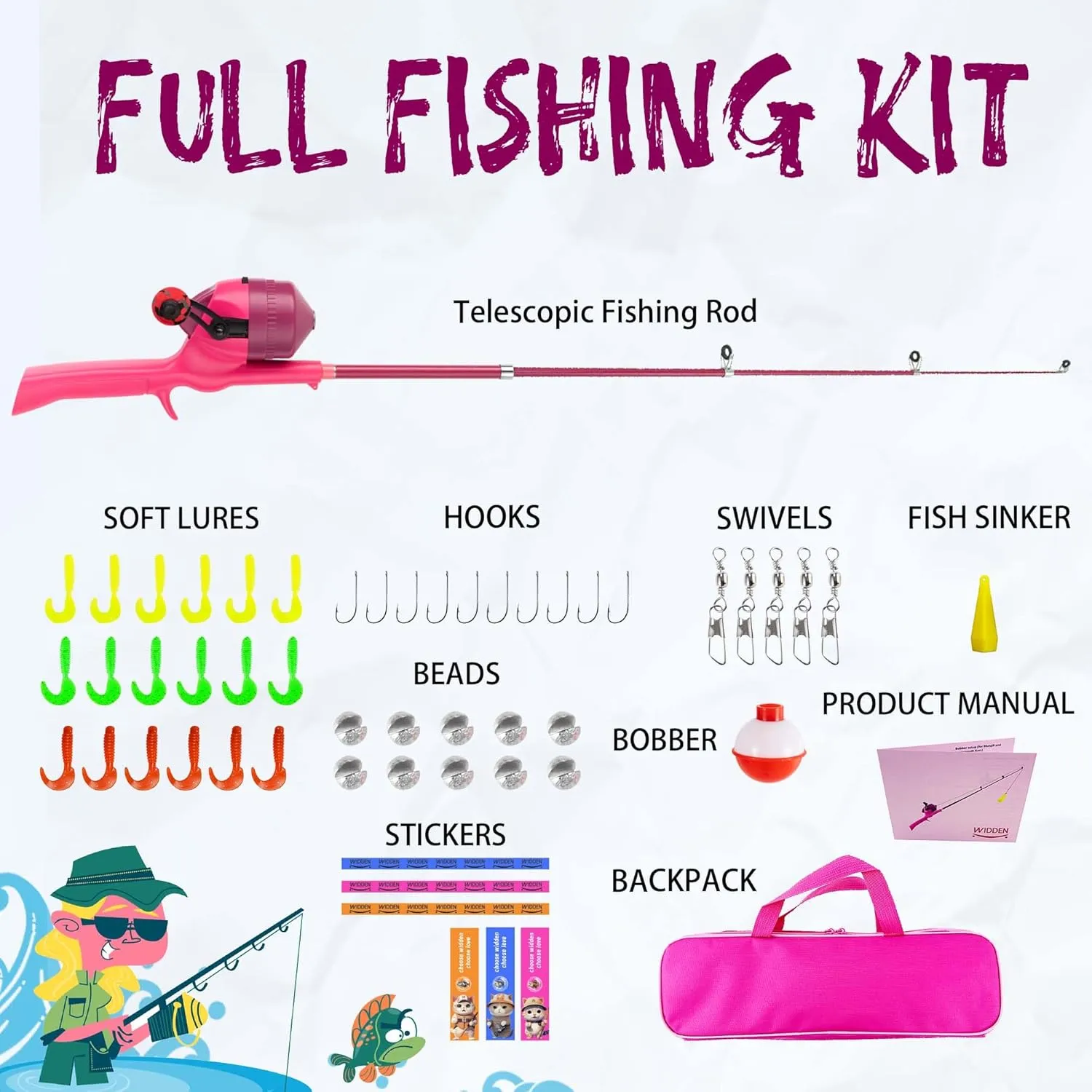 Kids Fishing Pole, Telescopic Fishing Rod, Toddler Collapsible Fishing Rod and Reel Combo with Tackle Box, Fishing Line, Bobber, and Soft Lures for Boy, Girl, Youth, Beginner, Over 4 Years Old
