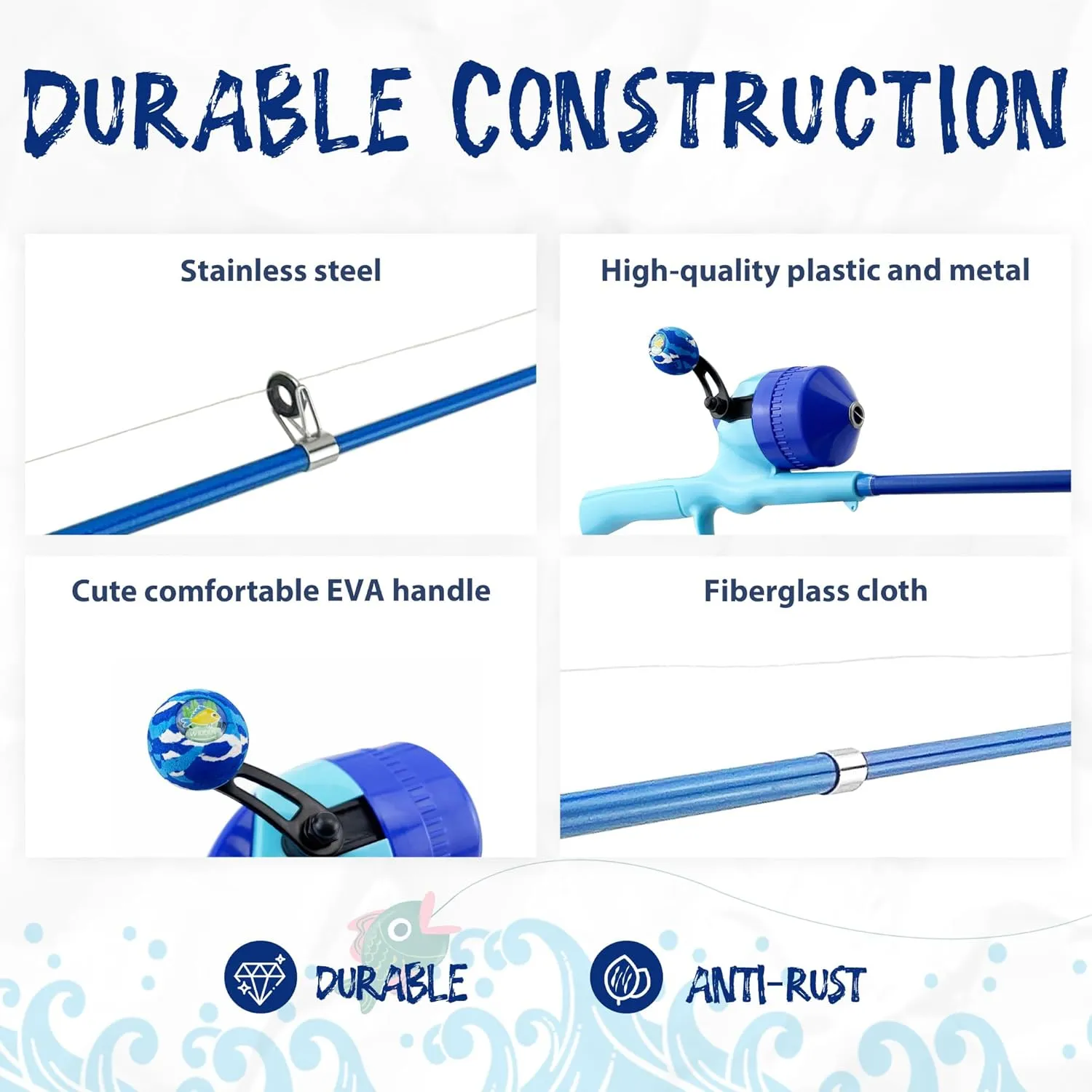 Kids Fishing Pole, Telescopic Fishing Rod, Toddler Collapsible Fishing Rod and Reel Combo with Tackle Box, Fishing Line, Bobber, and Soft Lures for Boy, Girl, Youth, Beginner, Over 4 Years Old