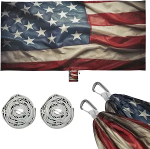 Kigai American Flag Camping Hammock Durable & Portable Travel Hammock Holds 330lbs with Tree Strapsm, Pocket, Camping Accessories