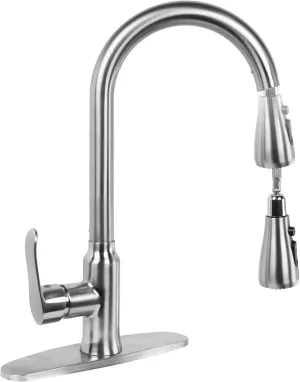 Kitchen Faucet with Pull Down Sprayer, Brushed Nickel Kitchen Sink Faucet, Single Handle Stainless Steel RV Faucet for Kitchen Sink with Deck Plate