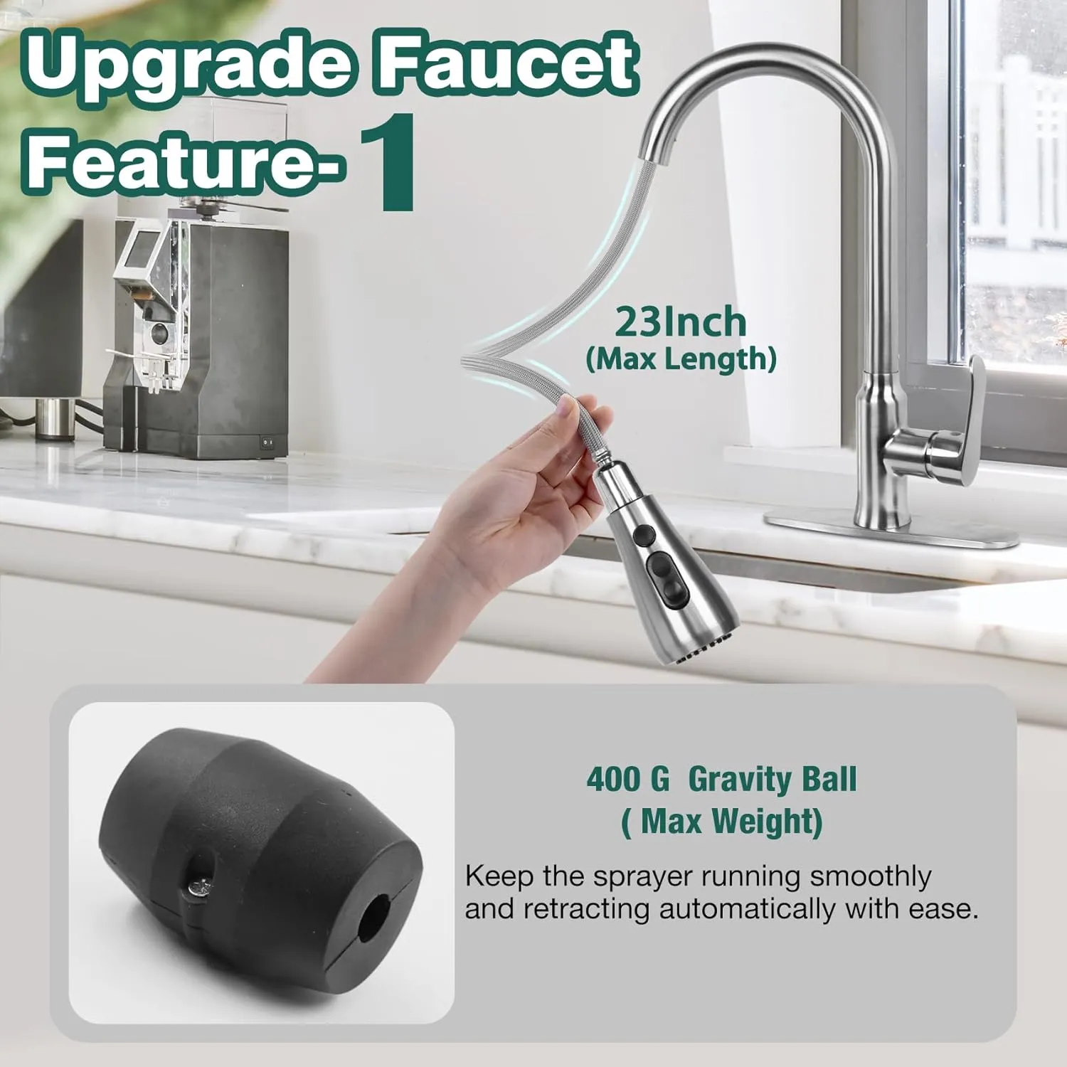 Kitchen Faucet with Pull Down Sprayer, Brushed Nickel Kitchen Sink Faucet, Single Handle Stainless Steel RV Faucet for Kitchen Sink with Deck Plate