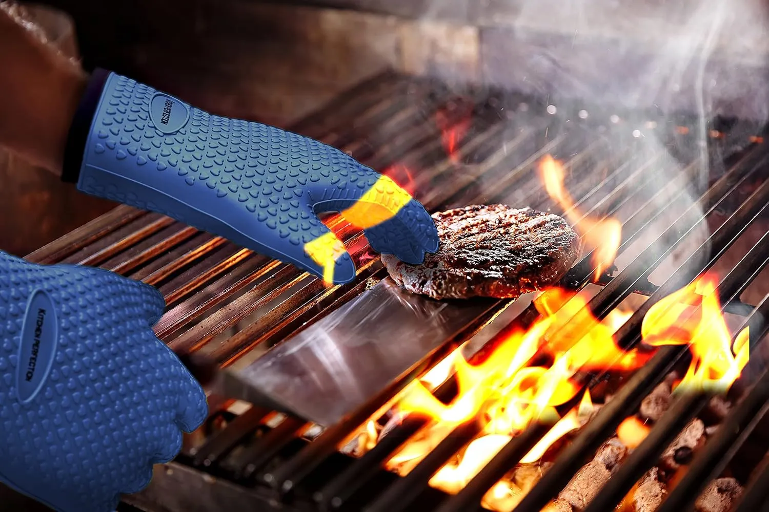 KITCHEN PERFECTION Silicone Smoker Oven Gloves -Extreme Heat Resistant BBQ Gloves -Handle Hot Food Right on Your Smoker Grill Fryer Pit|Waterproof Oven Mitts Grill Gloves |Superior Value Set 3 Bonuses