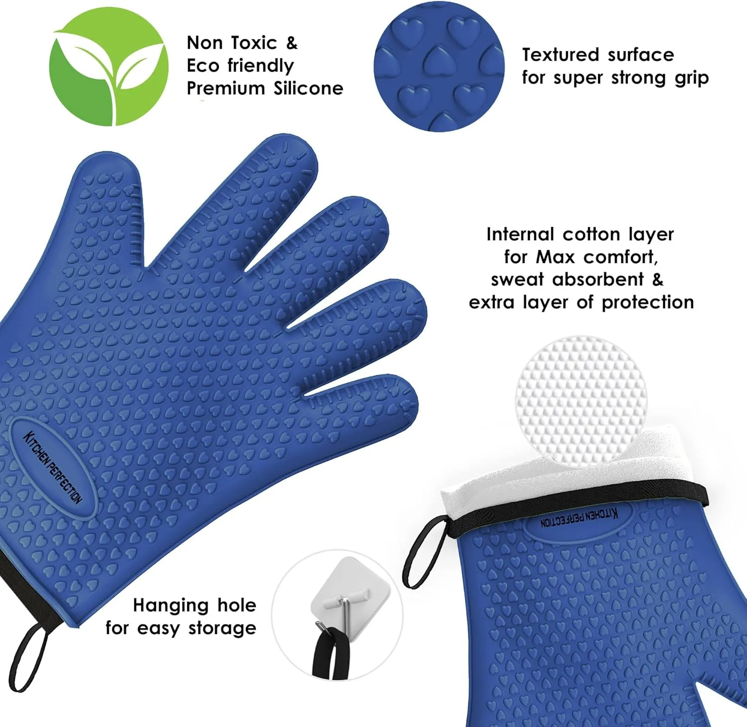 KITCHEN PERFECTION Silicone Smoker Oven Gloves -Extreme Heat Resistant BBQ Gloves -Handle Hot Food Right on Your Smoker Grill Fryer Pit|Waterproof Oven Mitts Grill Gloves |Superior Value Set 3 Bonuses