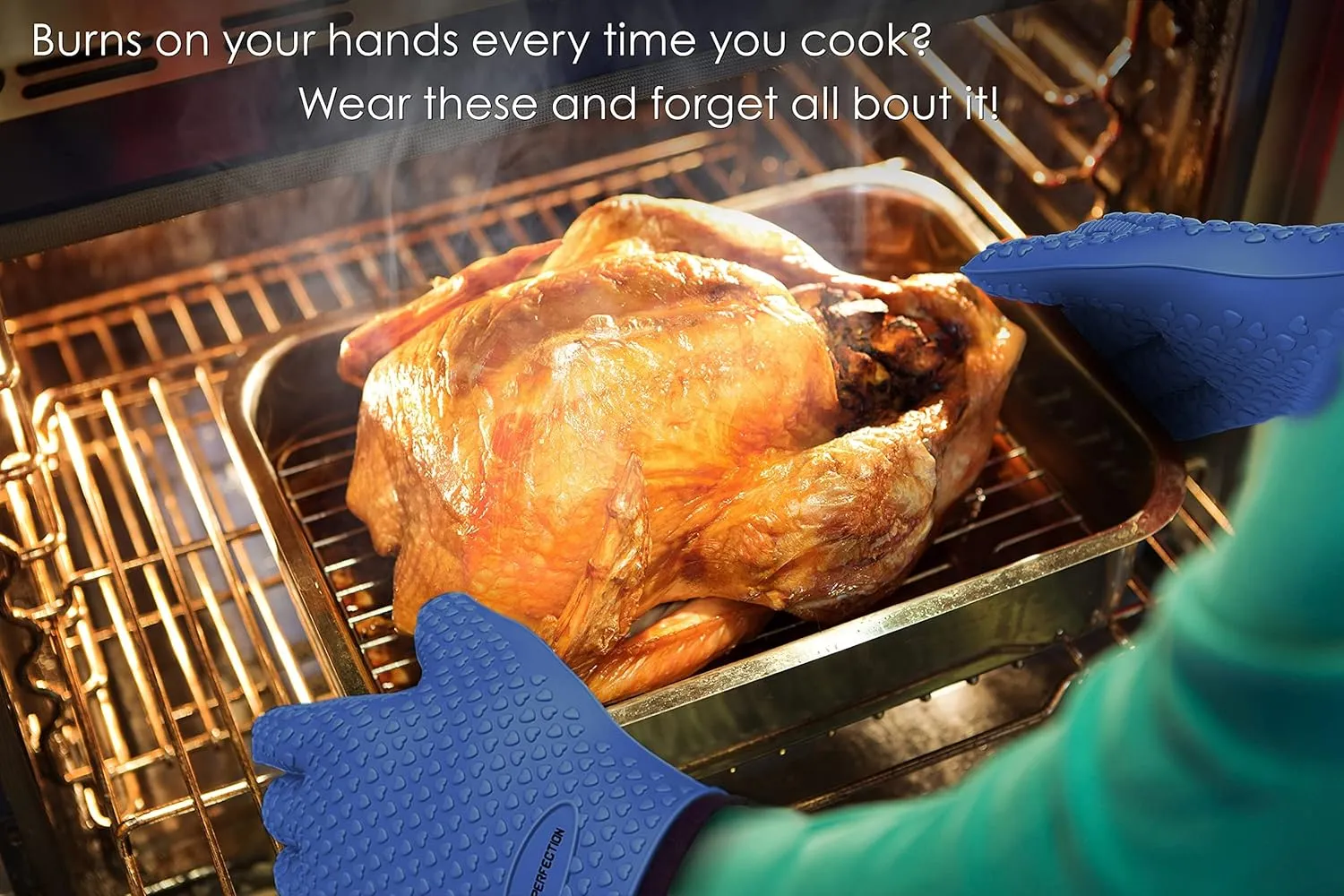 KITCHEN PERFECTION Silicone Smoker Oven Gloves -Extreme Heat Resistant BBQ Gloves -Handle Hot Food Right on Your Smoker Grill Fryer Pit|Waterproof Oven Mitts Grill Gloves |Superior Value Set 3 Bonuses