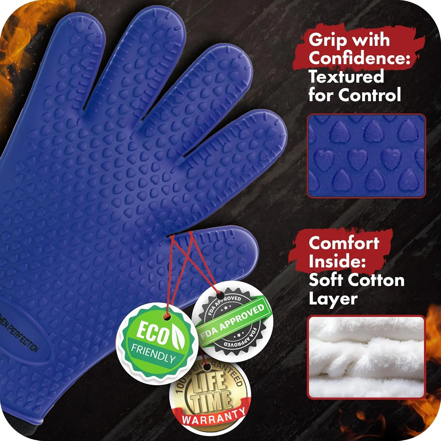 KITCHEN PERFECTION Silicone Smoker Oven Gloves -Extreme Heat Resistant Bbq Gloves -Handle Hot Food Right on Your Smoker Grill Fryer Pit|Waterproof Oven Mitts Grill Gloves |Superior Value Set 3 Bonuses