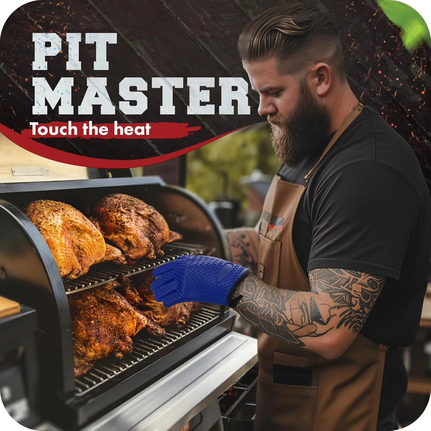 KITCHEN PERFECTION Silicone Smoker Oven Gloves -Extreme Heat Resistant Bbq Gloves -Handle Hot Food Right on Your Smoker Grill Fryer Pit|Waterproof Oven Mitts Grill Gloves |Superior Value Set 3 Bonuses